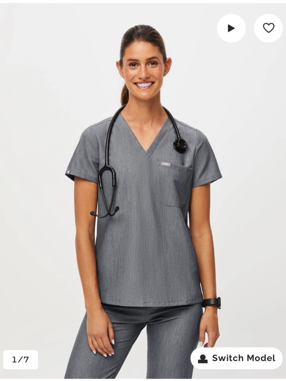 Figs Gray V-Neck Professional Scrub Top